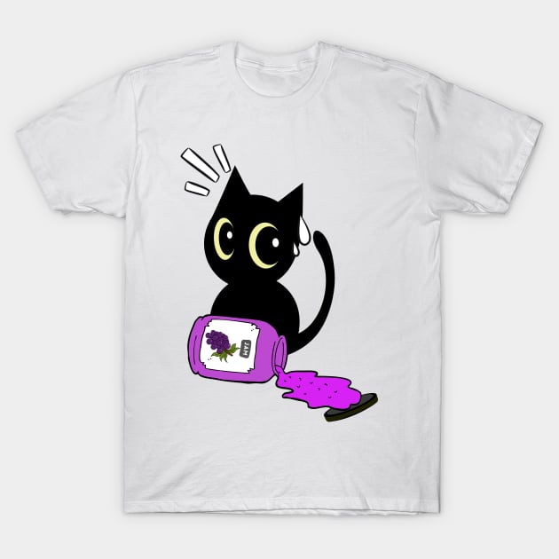 Naughty black cat Spills a jar of grape jam! T-Shirt by Pet Station